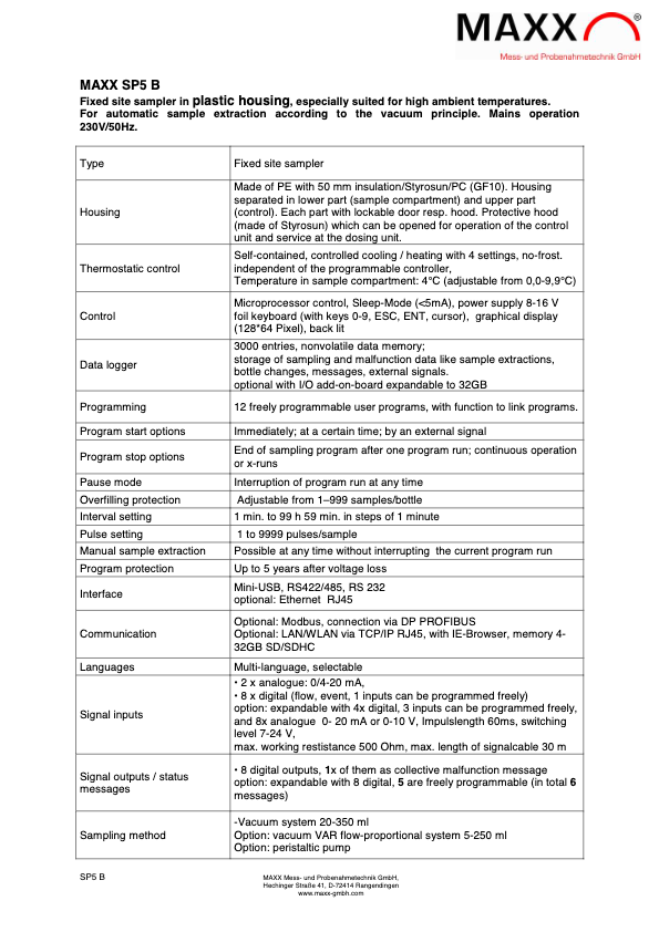 SP5B Maxx Autosampler Datasheet