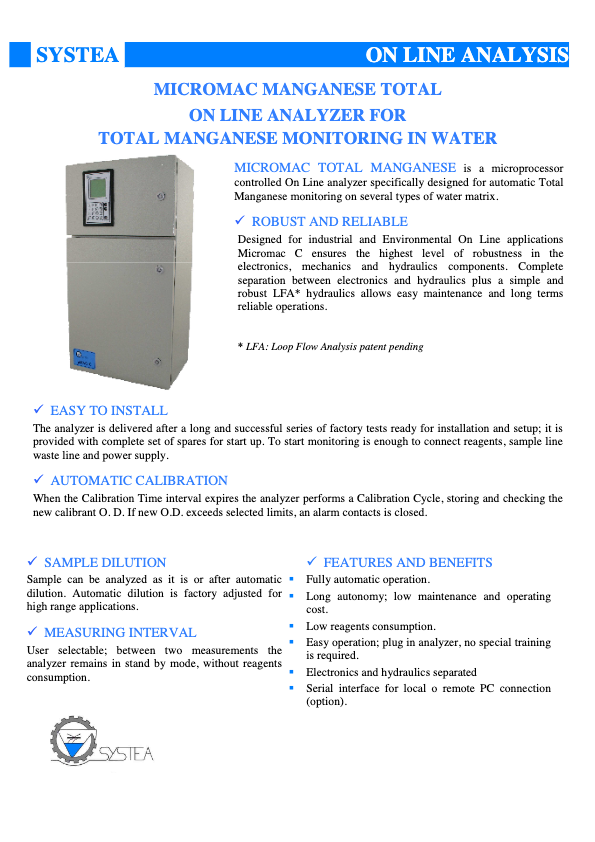 MicC_uLFR HT - TMn - Micromac Manganese Total - Systea Datasheet