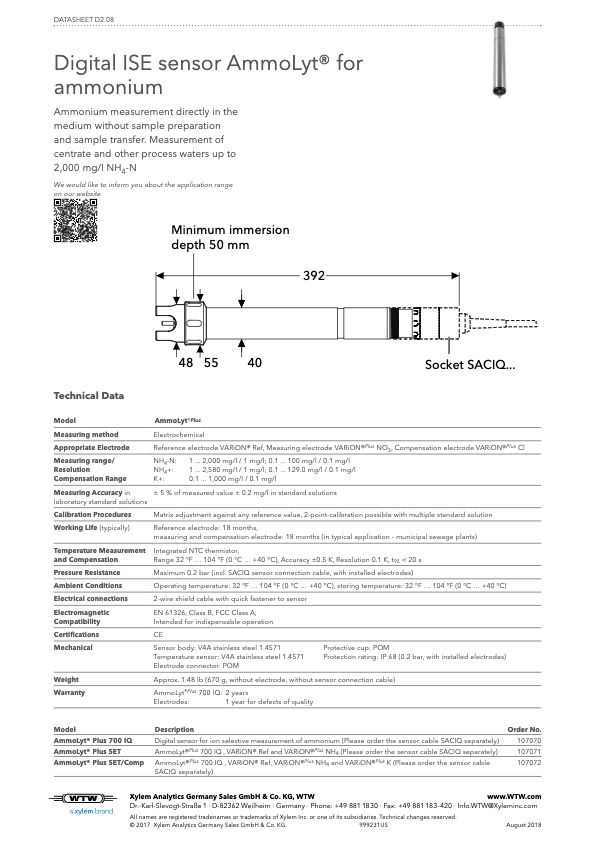 AmmoLyt Datasheet WTW Xylem Datasheet