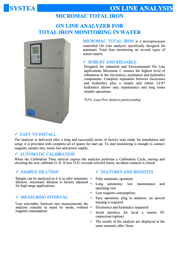 MicC_uLFR HT DR - TFe - Micromac Total Iron - Systea Datasheet