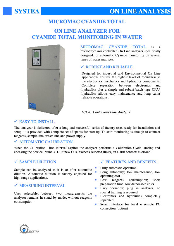 MicCfa_Cyanide Total - Micromac Cyanide Total - Systea Datasheet