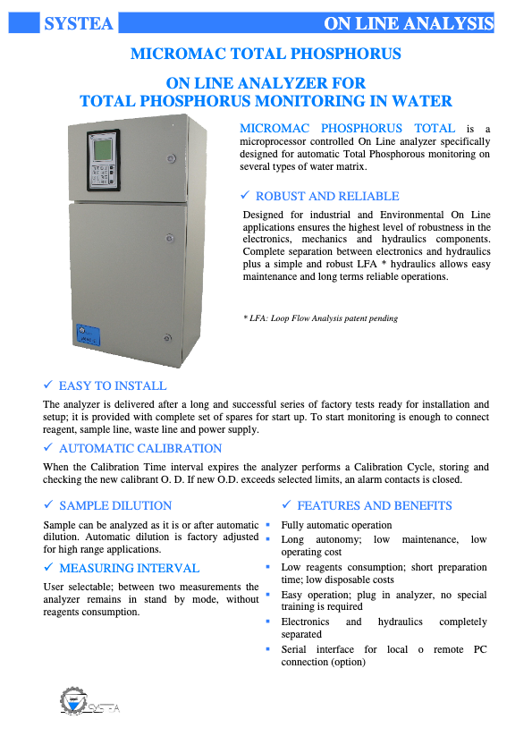 MicC_uLFR HT DR - TP - Micromac Total Phosphorus - Systea Datasheet