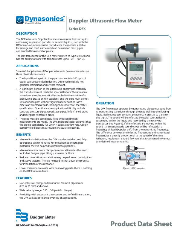 Dynasonics DFX Datasheet_Badger Meter_Doppler Ultrasonic Flow Meter