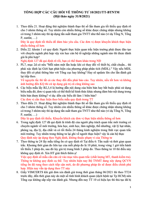 [Q&A] Hỏi đáp về Thông tư 10/2021/TT-BTNMT (Đối với đơn vị cung cấp dịch vụ quan trắc)