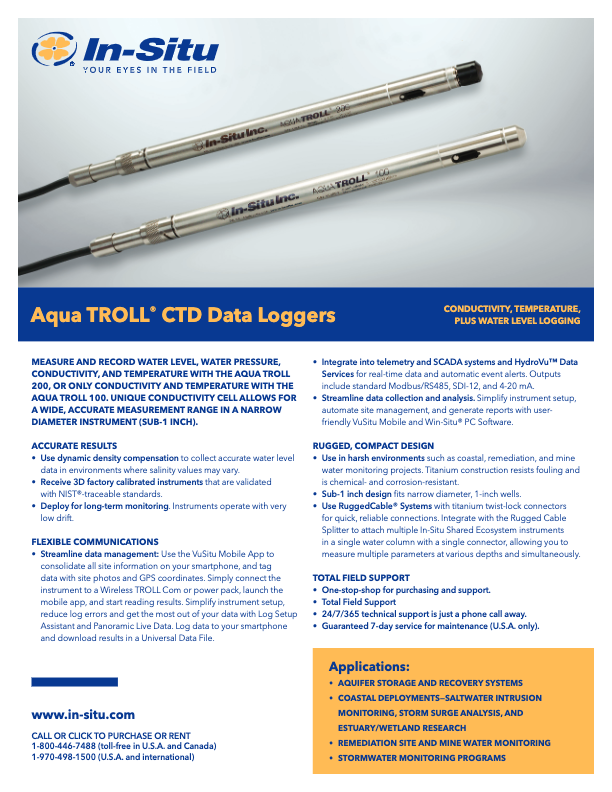 AquaTROLL100-200 IN-SITU_CTD Data Loggers_Datasheet