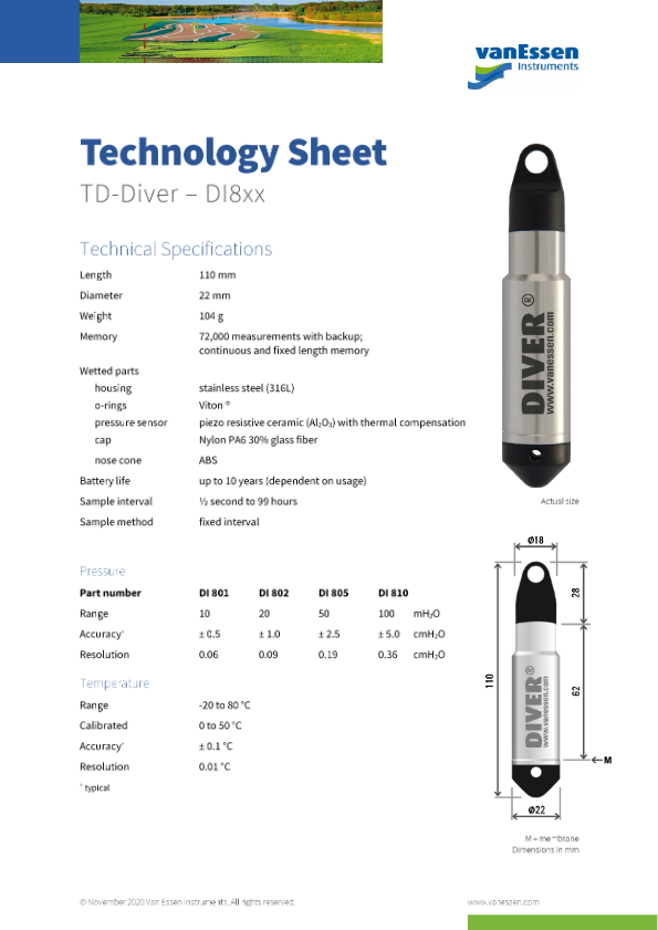 TD-Diver DI8xx vanEssen_Level transmitter_Datasheet