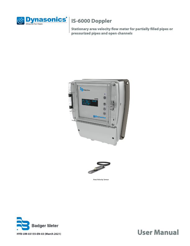 Dynasonics IS-6000 Manual_Badger Meter_Doppler Stationary Area Velocity Flow Meter