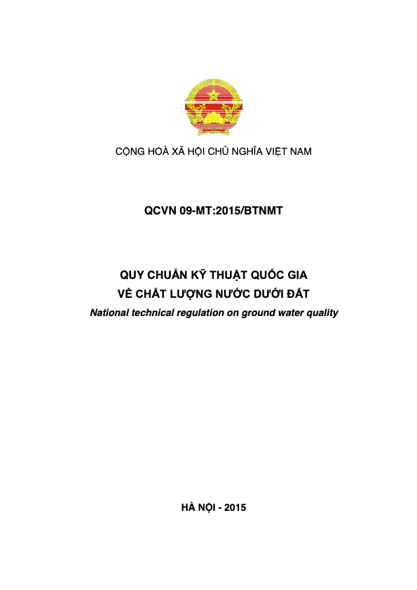 QCVN 09-MT:2015/BTNMT Quy chuẩn quốc gia về chất lượng nước dưới đất