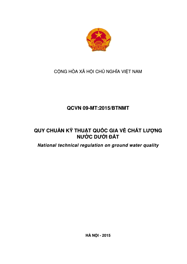 QCVN 09-MT-2015:BTNMT Quy chuẩn kỹ thuật quốc gia về chất lượng nước dưới đất 