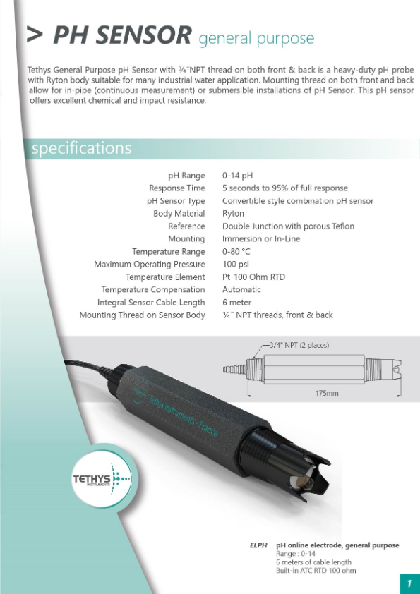 Tethys pH sensor general Catalog