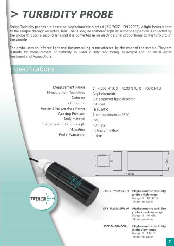 Tethys Turbidity probe Catalog