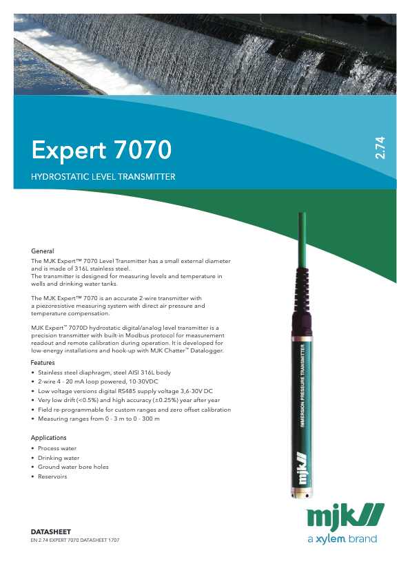 Expert 7070 Hydrostatic Level Transmitter (MJK)